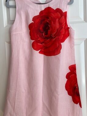Pink Shift Dress with Bold Red Floral Print
